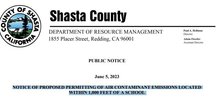 Notice From Shasta County Re: Proposed Permit