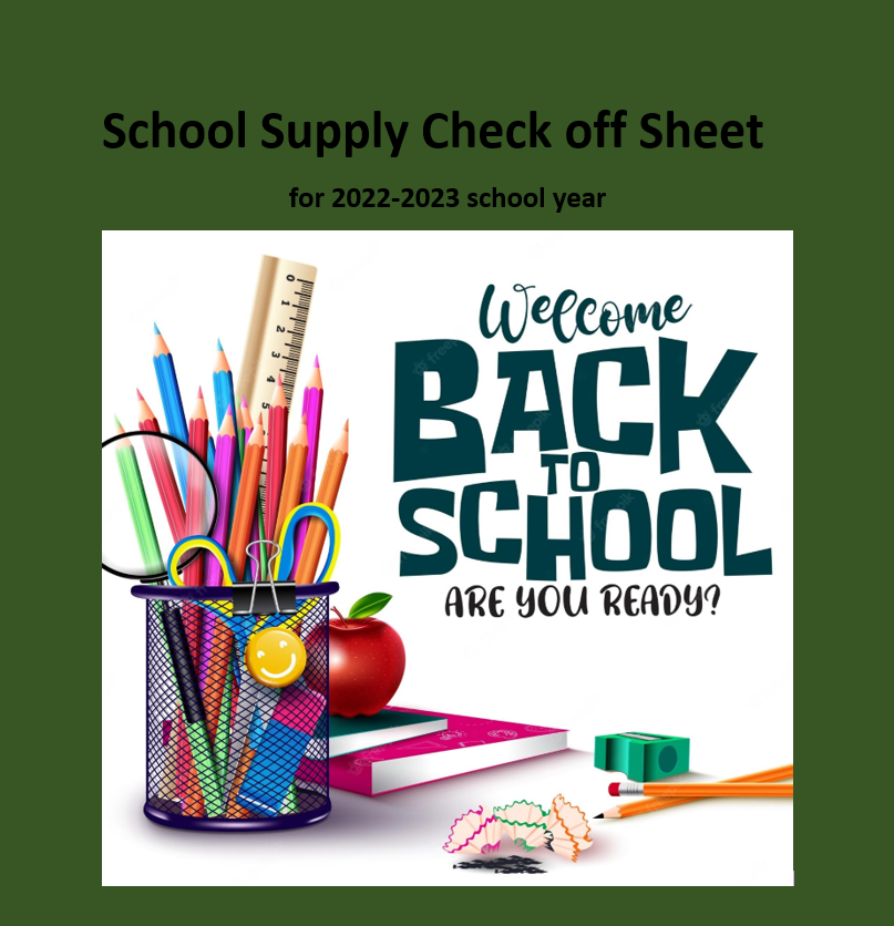 Supply List for the 2022/2-23 school year